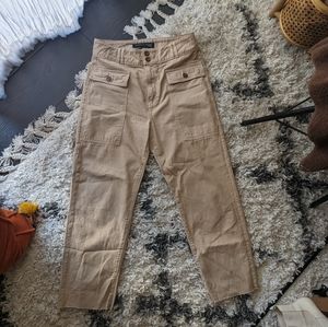 Veronica Beard Blake Raw Edge Cotton Utility Pants in Khaki Sz 28